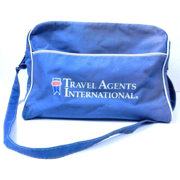Vintage Travel Agents International Shoulder Bag Blue Carry On Tote Arline Bag - Picture 1 of 9